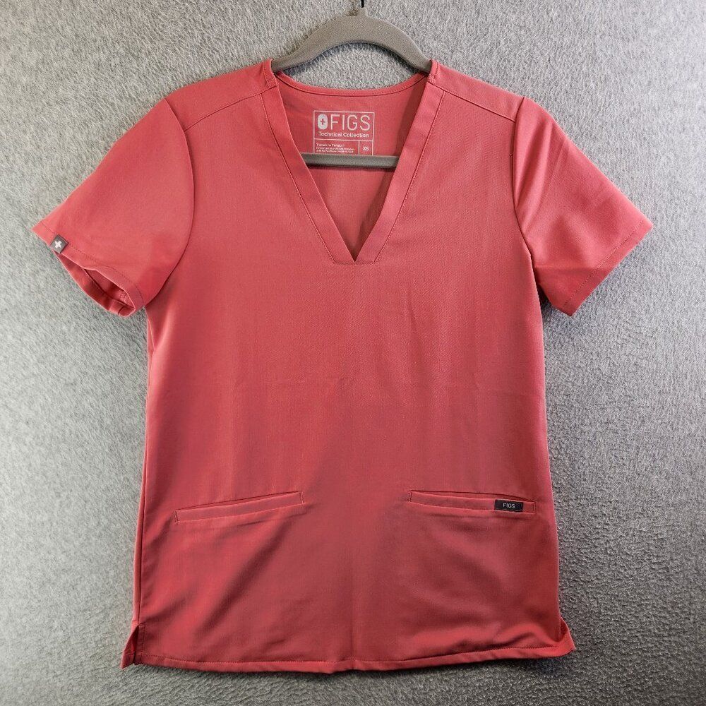 Figs Scrub Top Womens XS Beat It Pink Casma Three Pocket Slim Fit Nurse Vet